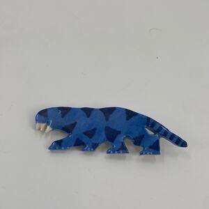 Vintage blue ceramic sabertooth tiger pin
